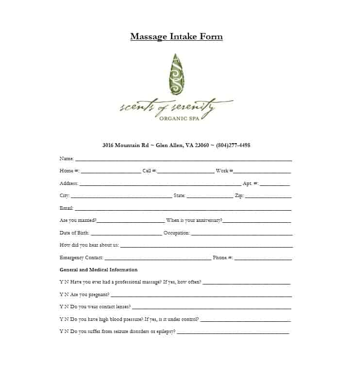 Massage Intake Form Template 42